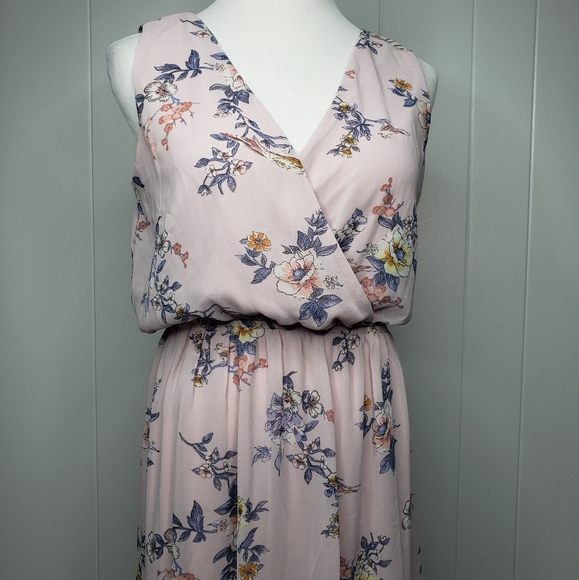 Lily Rose Lavender Floral Chiffon Maxi Dress Wrap Neckline Boho Peasant Girly MD - Picture 3 of 13